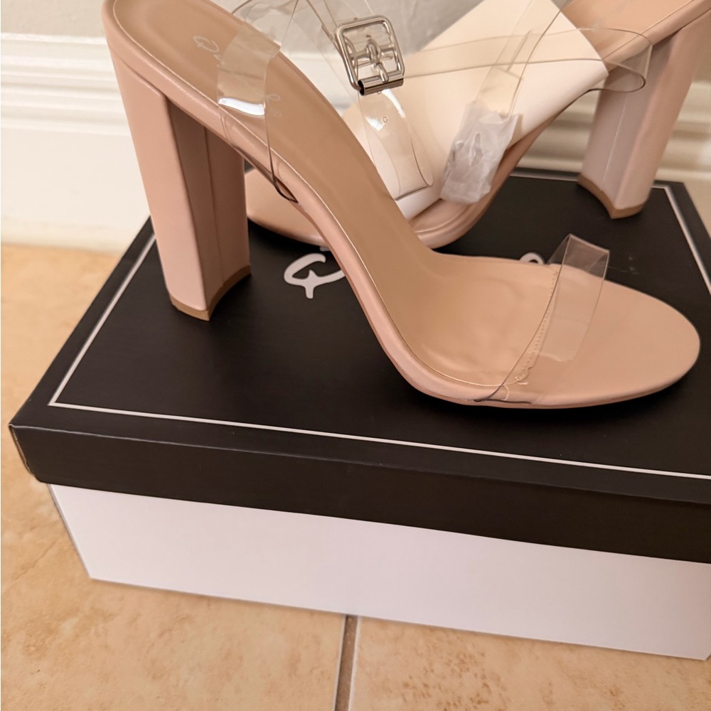 Qupid Blush Pink Clear Strap Heels
